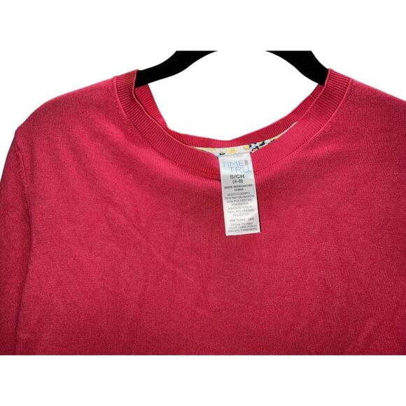 Time and Tru Women's Layered Sweater - Pink Floral Hem - Picture 2 of 4